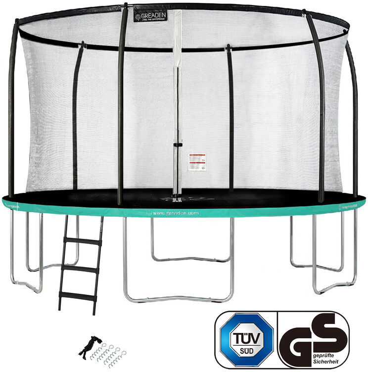 GREADEN Trampoline de jardin Rond Vert 430 avec Filet coussin de GREADEN Trampoline de jardin Rond Vert 430 avec Filet coussin de