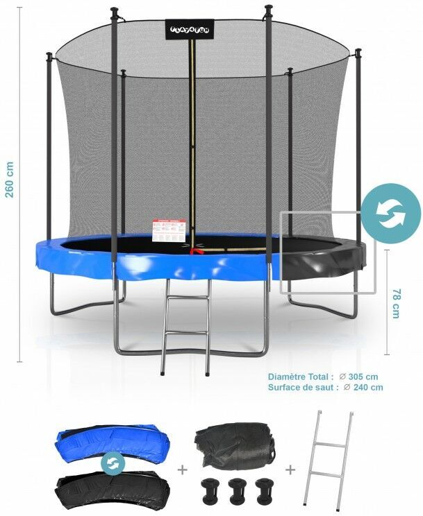 Play4fun - Trampoline de Jardin Classique 10FT ø305cm Pack trampo avec Play4fun - Trampoline de Jardin Classique 10FT ø305cm Pack trampo avec