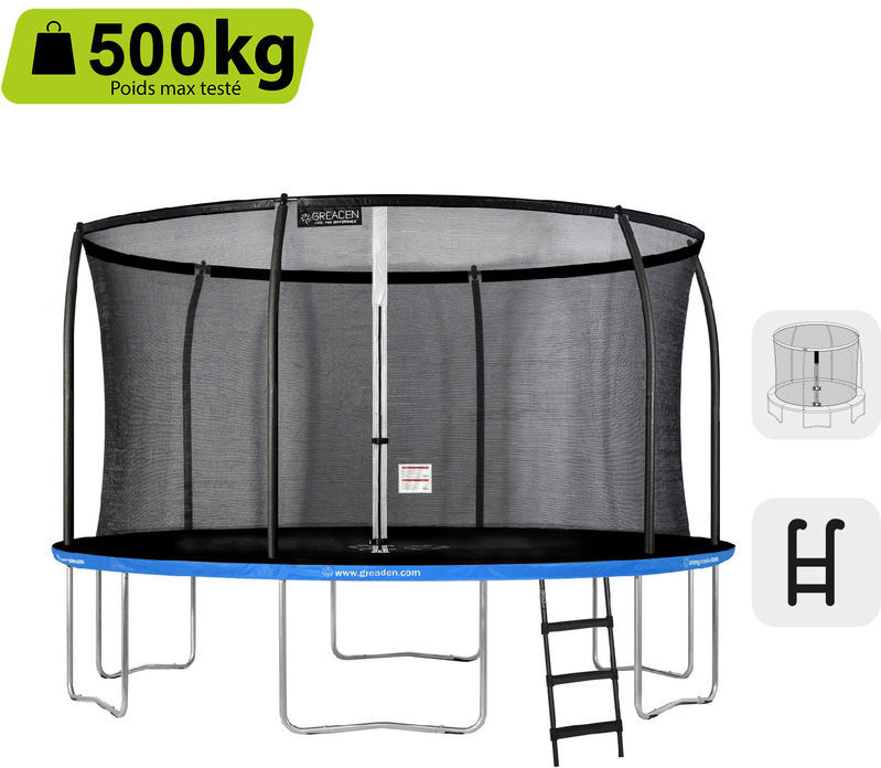 GREADEN Trampoline de jardin Freestyle Bleu 430 Set complet avec Filet GREADEN Trampoline de jardin Freestyle Bleu 430 Set complet avec Filet