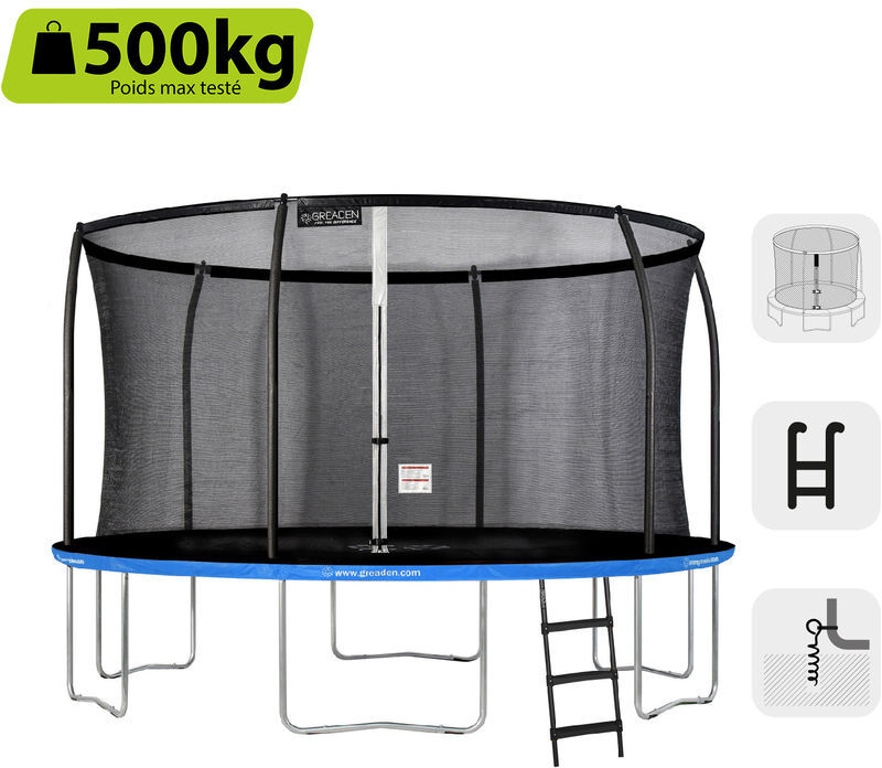 GREADEN Trampoline de jardin Rond Bleu 430 avec Filet coussin de GREADEN Trampoline de jardin Rond Bleu 430 avec Filet coussin de
