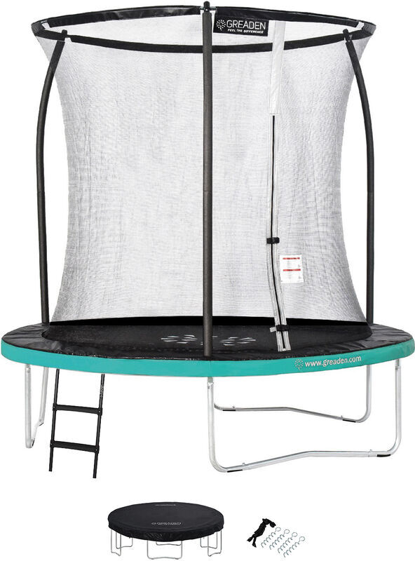 GREADEN Trampoline de jardin Rond Vert 250 avec Filet coussin de GREADEN Trampoline de jardin Rond Vert 250 avec Filet coussin de
