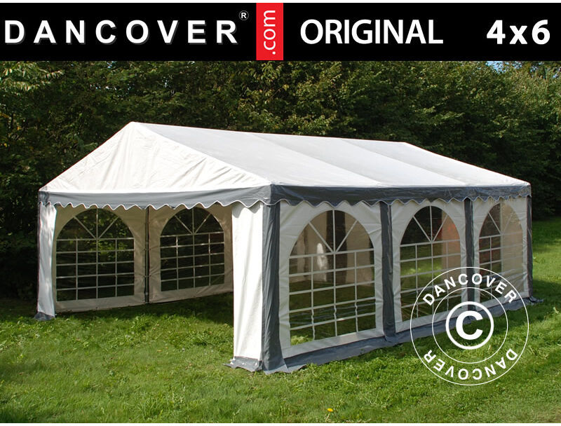 DANCOVER Tente de réception Original 4x6m PVC, Gris/Blanc DANCOVER Tente de réception Original 4x6m PVC, Gris/Blanc