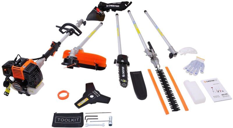 Chester - Multifonctions thermique 4 en 1 : tronçonneuse-élagueuse, Chester - Multifonctions thermique 4 en 1 : tronçonneuse-élagueuse,