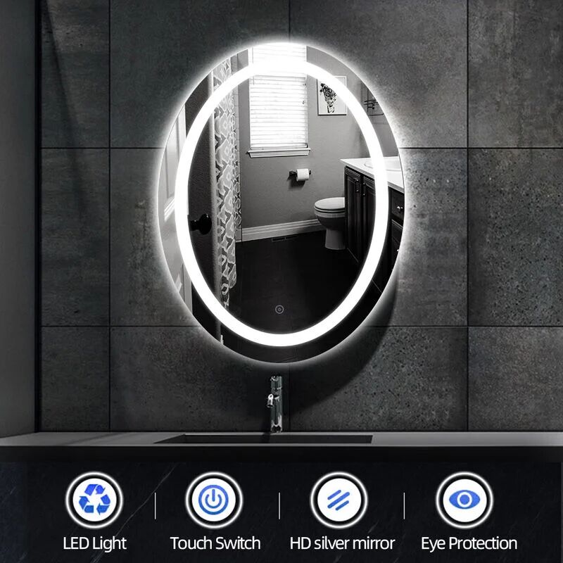 Oobest - 60 x 80 cm Miroir de salle de bain à LED lumineux forme ovale