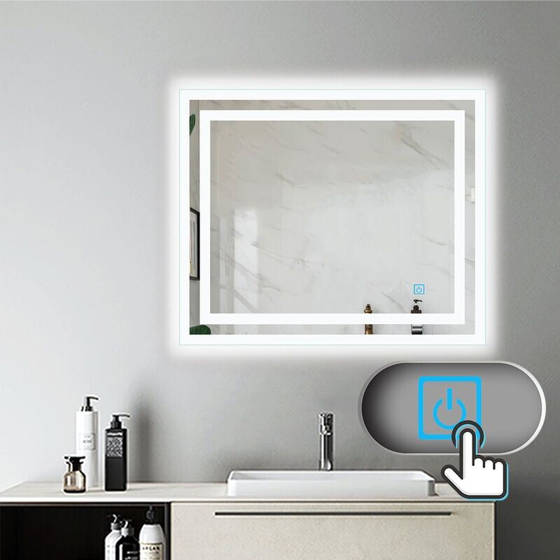 AICA SANITAIRE Miroir salle de bain 80x60cm anti-buée Mural Lumière Illumination avec AICA SANITAIRE Miroir salle de bain 80x60cm anti-buée Mural Lumière Illumination avec