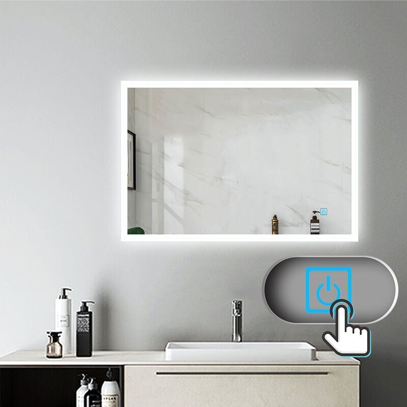 AICA SANITAIRE Miroir salle de bain 60x50cm anti-buée Mural Lumière Illumination avec AICA SANITAIRE Miroir salle de bain 60x50cm anti-buée Mural Lumière Illumination avec