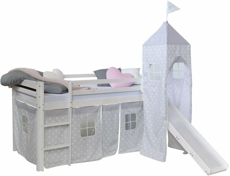 Décoshop26 - Lit mezzanine 90x200cm avec échelle toboggan en bois blanc Décoshop26 - Lit mezzanine 90x200cm avec échelle toboggan en bois blanc