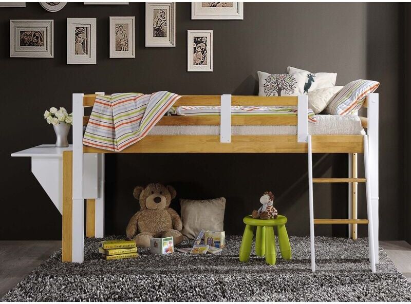 DECO IN PARIS Lit mezzanine mi-hauteur 90 x 190 cm en bois et blanc ARMAND DECO IN PARIS Lit mezzanine mi-hauteur 90 x 190 cm en bois et blanc ARMAND