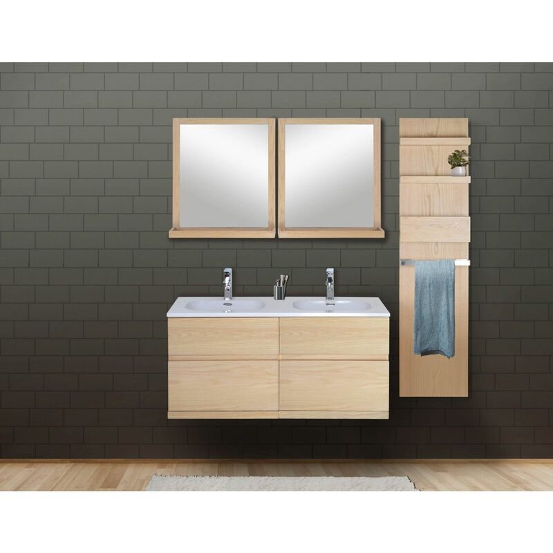 MOB-IN Ensemble salle de bain chêne 120 cm meuble + vasque + 2 miroirs +