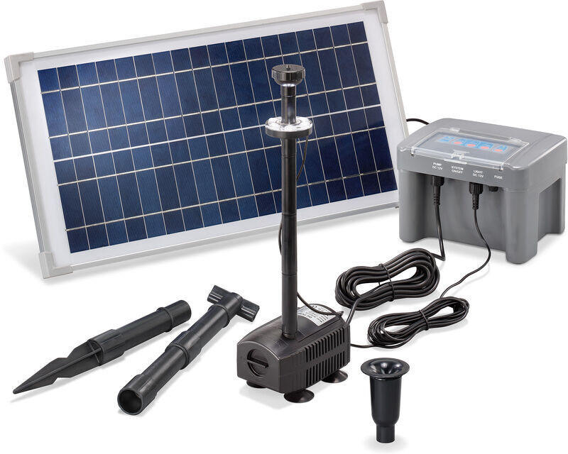 Esotec - Pompe solaire bassin 15W 500l / h batterie + LED bassin pompe Esotec - Pompe solaire bassin 15W 500l / h batterie + LED bassin pompe