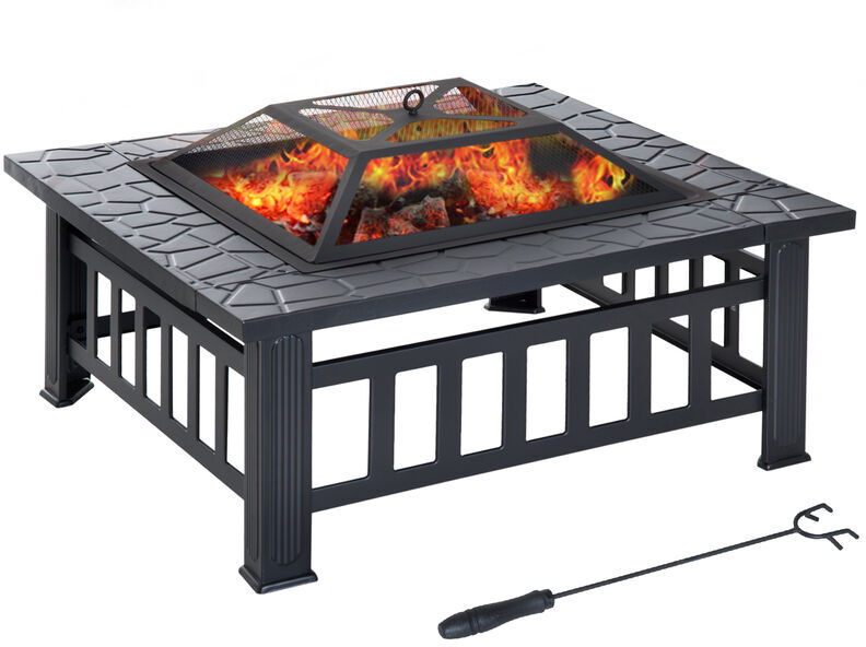 Outsunny Brasero cheminée foyer extérieur dim. 86L x 86l x 54H cm grille à Outsunny Brasero cheminée foyer extérieur dim. 86L x 86l x 54H cm grille à