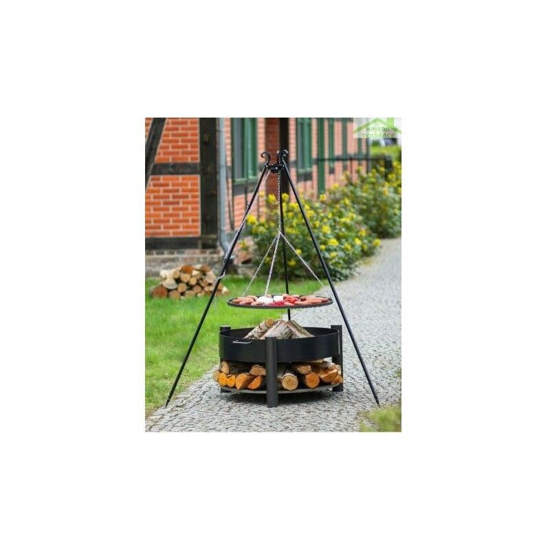 COOK KING Grille barbecue sur trépied + Brasero avec range bois SOLAFA en acier