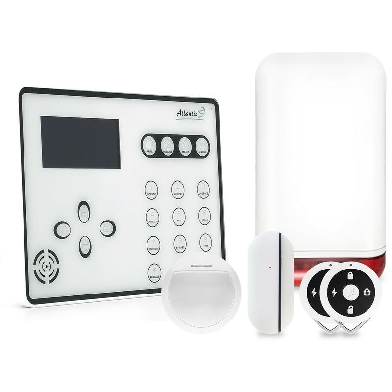 ATLANTIC'S Alarme GSM ATEOS - Kit 3 avec sirène flash autonome - Blanc - Atlantic's