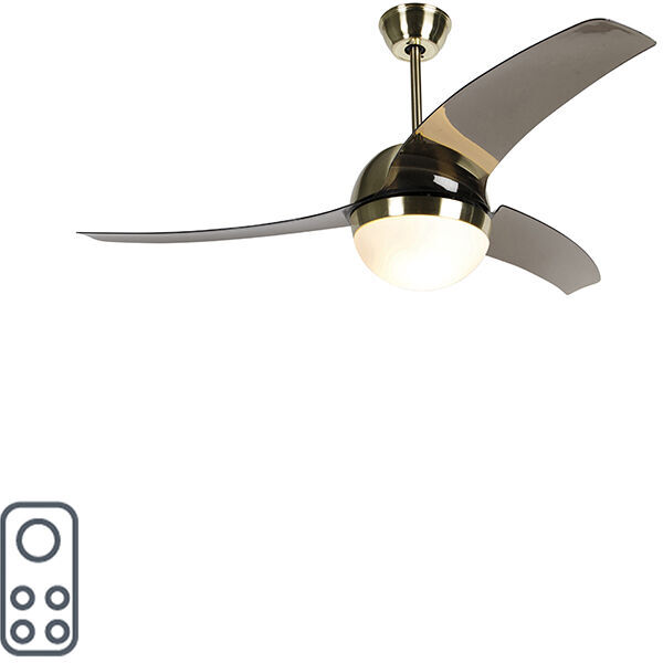 QAZQA Plafondventilator messing met smoke bladen - Bora 52 Qazqa Moderne QAZQA Plafondventilator messing met smoke bladen - Bora 52 Qazqa Moderne