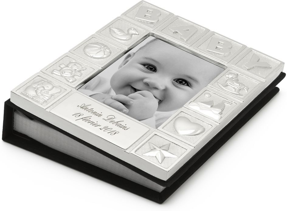 Amikado Cadre Album photo bébé en métal argenté Amikado Cadre Album photo bébé en métal argenté
