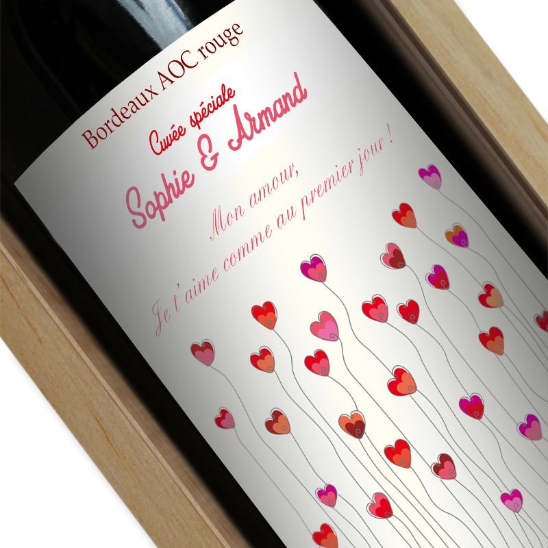 Amikado Bouteille de vin personnalisée Champ de coeurs