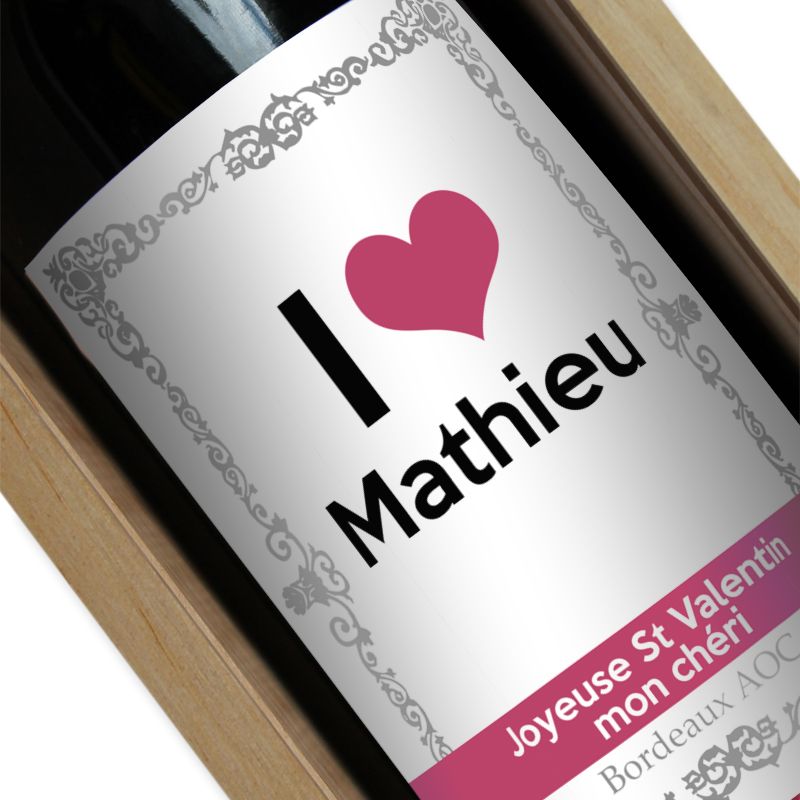 Amikado Bouteille de vin personnalisée I LOVE