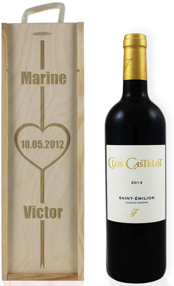 Amikado Caisse à vin Saint Valentin gravée