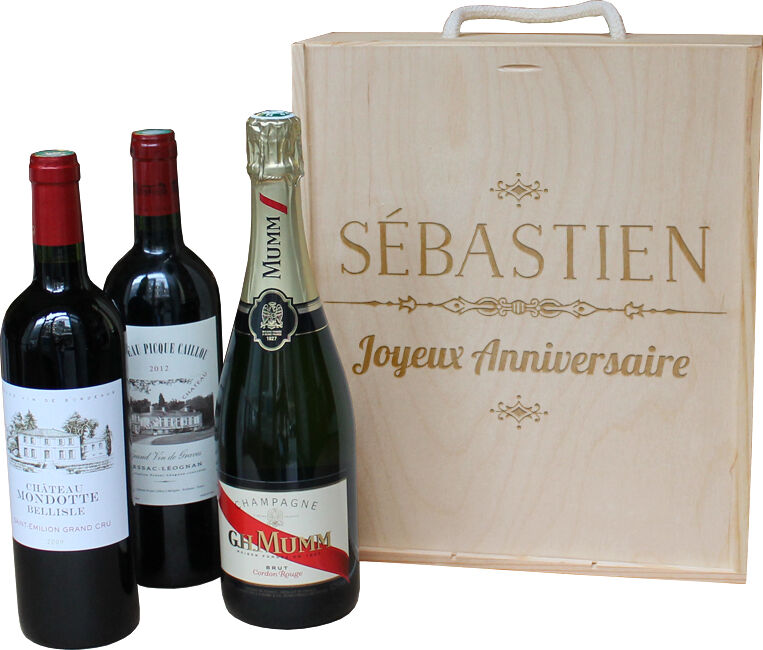 Amikado Caisse à vin 3 bouteilles gravée prénom Amikado Caisse à vin 3 bouteilles gravée prénom