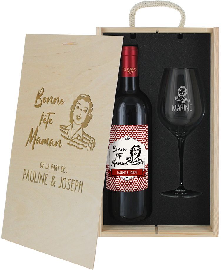 Amikado Coffret à vin 2 pièces personnalisé Fête des Mères Amikado Coffret à vin 2 pièces personnalisé Fête des Mères