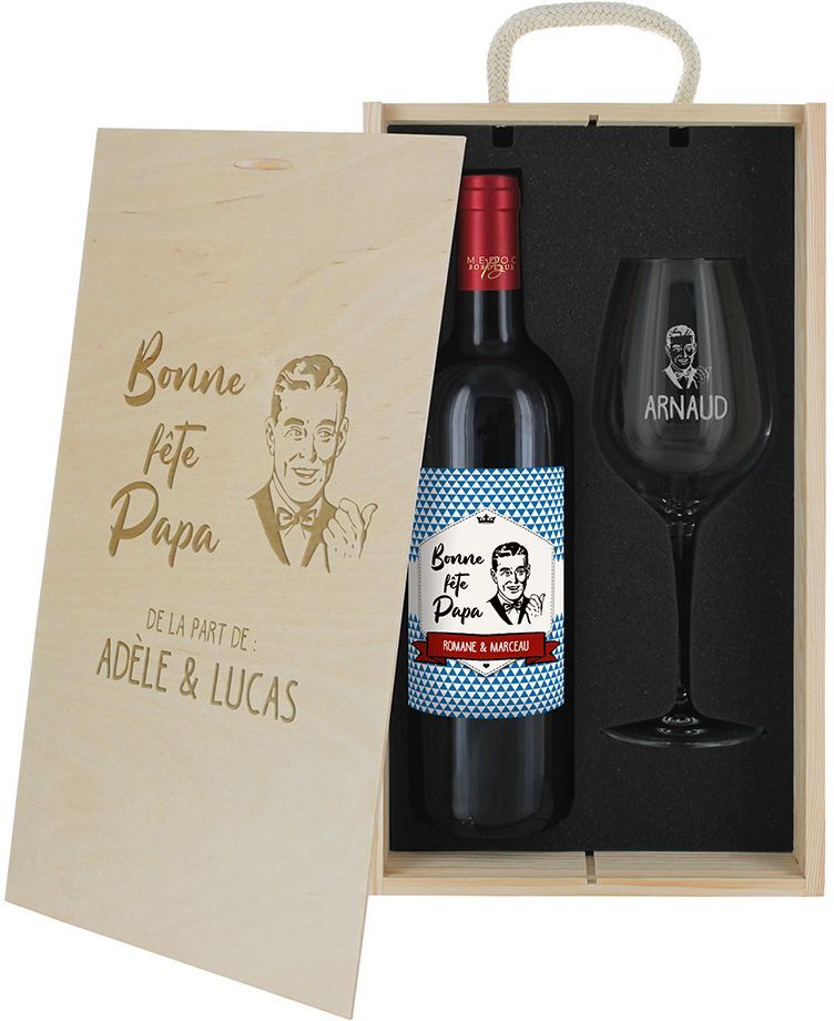 Amikado Coffret à vin 2 pièces personnalisé Fête des Pères