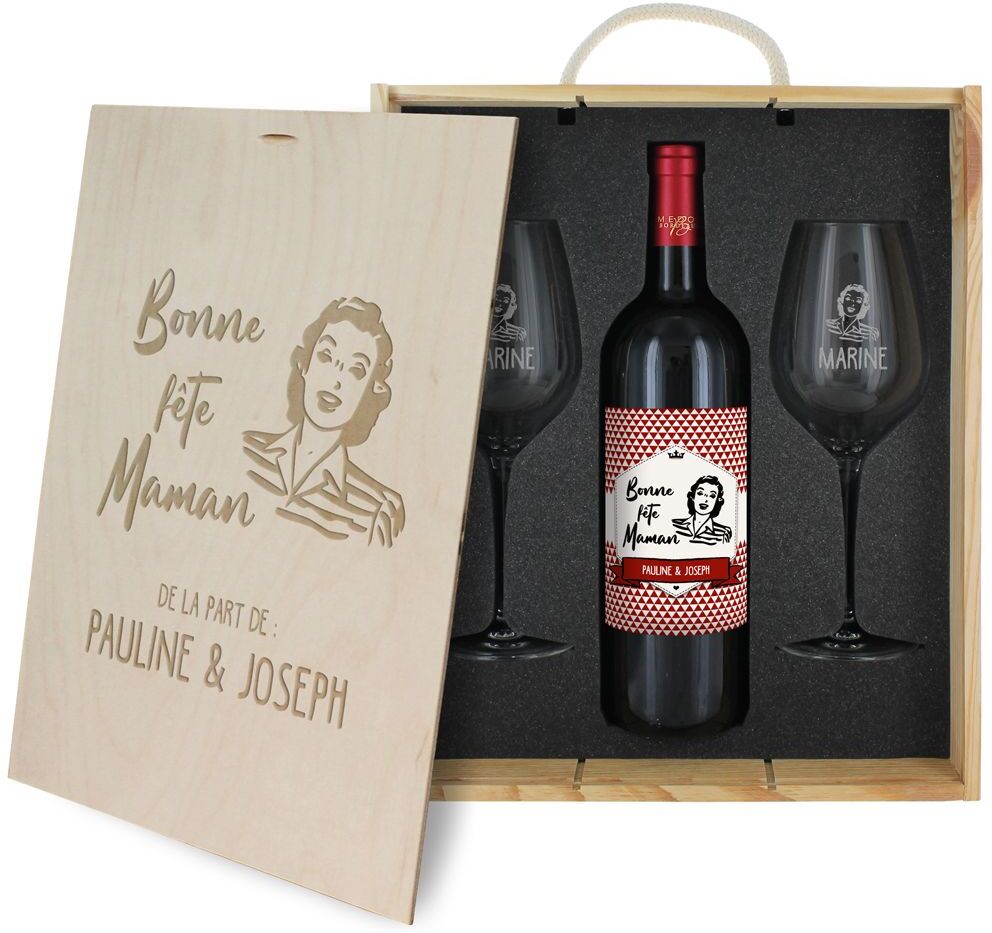 Amikado Coffret à vin 3 pièces personnalisé Fête des Mères Amikado Coffret à vin 3 pièces personnalisé Fête des Mères