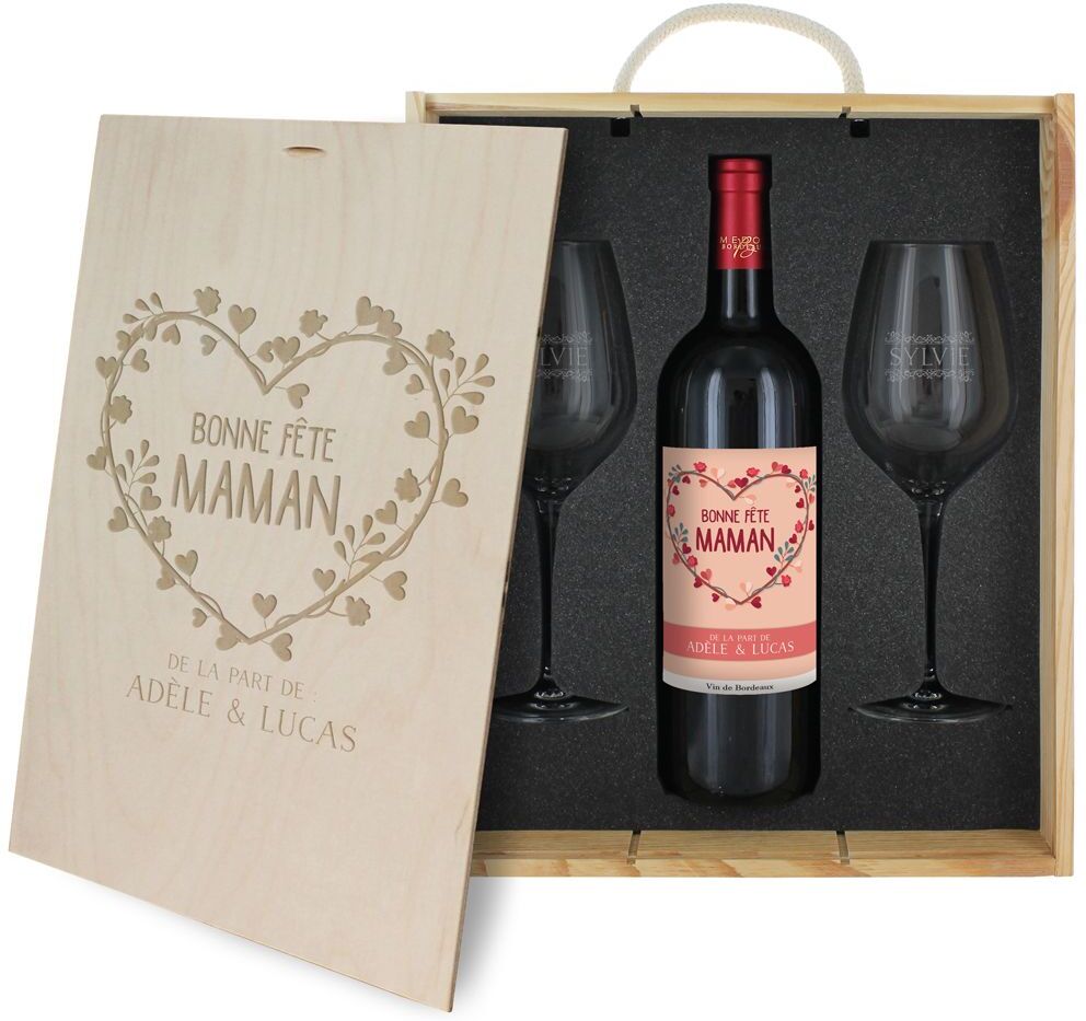 Amikado Coffret à vin 3 pièces personnalisé Bonne fête Maman Amikado Coffret à vin 3 pièces personnalisé Bonne fête Maman