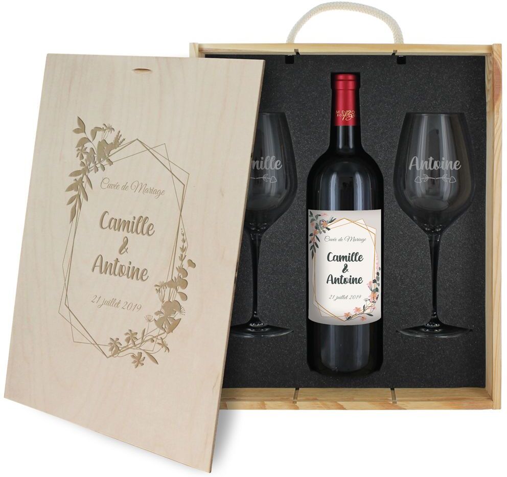 Amikado Coffret à vin 3 pièces personnalisé mariage Amikado Coffret à vin 3 pièces personnalisé mariage