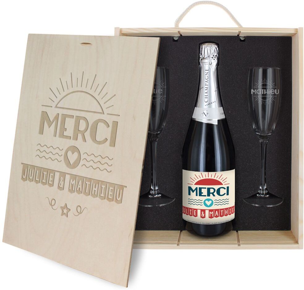 Amikado Coffret à Champagne personnalisé Merci Amikado Coffret à Champagne personnalisé Merci