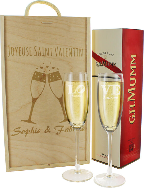Amikado Coffret duo de flûtes et bouteille de champagne Amikado Coffret duo de flûtes et bouteille de champagne