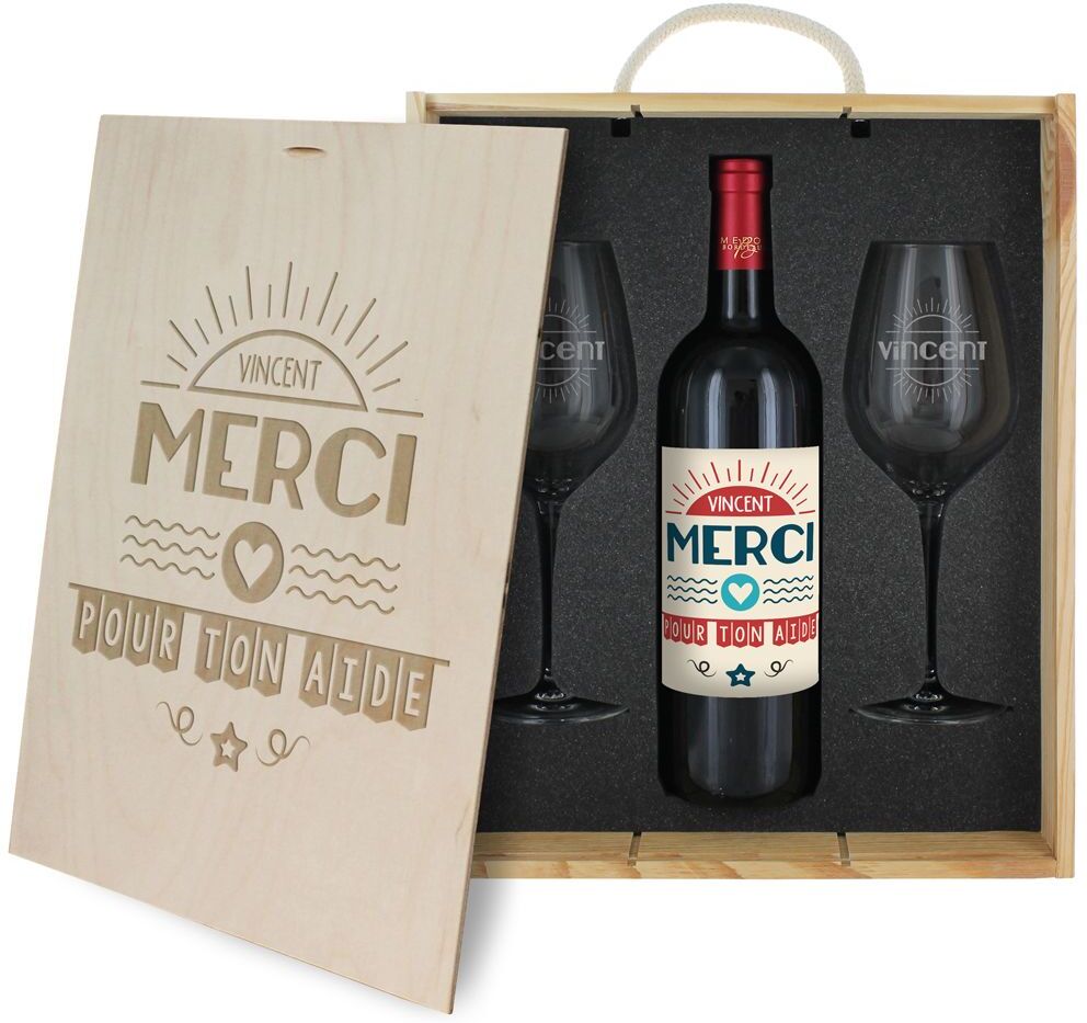 Amikado Coffret à vin 3 pièces personnalisé Merci Amikado Coffret à vin 3 pièces personnalisé Merci