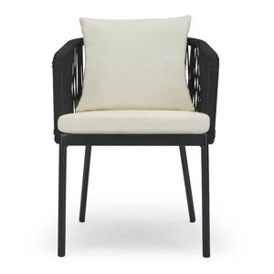 NV GALLERY Chaise outdoor SANTA MONICA - Chaise outdoor, Assise blanc écru, cordage & métal noir Crème / Noir