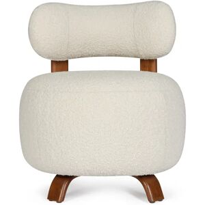 NV GALLERY Fauteuil PLATON - Fauteuil, Ecru bouclé & bois de frêne teinte noyer, Ø60 Ecru / Marron