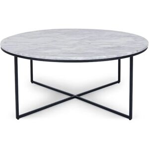 NV GALLERY Table basse en marbre GISELLE - Table basse, Marbre blanc carrera waterproof & metal noir, Ø80 Blanc / Noir