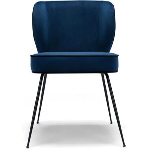 NV GALLERY Chaise WAYNE - Chaise, Velours bleu nuit & metal noir Bleu