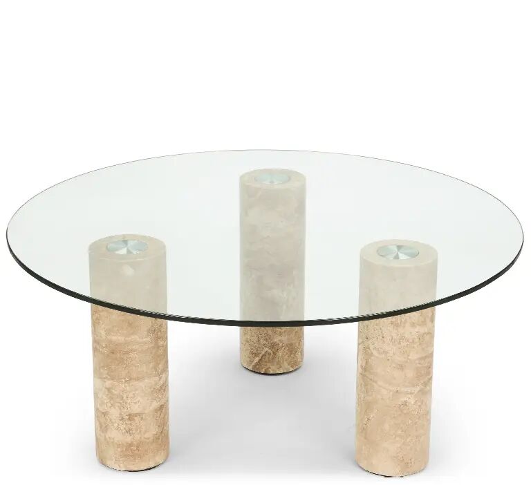 NV GALLERY Table basse ANDREA - Table basse, Verre transparent & pierre de travertin naturelle, Ø85 Naturelle