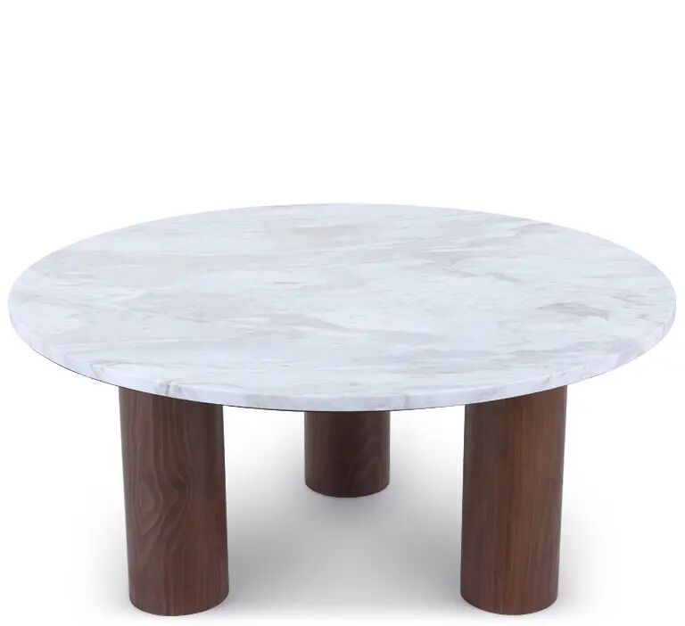 NV GALLERY Table basse ANDREA - Table basse, Marbre blanc waterproof & bois de noyer naturel, Ø85 Blanc / Marron
