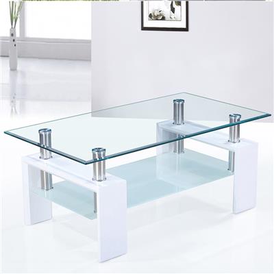 M-016 Table basse blanche avec un plateau en verre ALINE