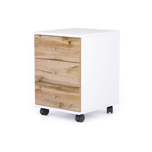 Mobili Fiver Caisson Clara à roulettes, Blanc Mat avec tiroirs en Bois Rustique