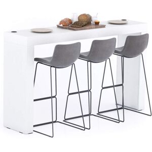 Mobili Fiver Table Haute Evolution 180x40, Frene Blanc avec 2 pieds et Chargeur sans fil