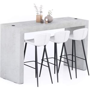 Mobili Fiver Table Haute Evolution 180x60, Gris Beton avec 2 pieds et Chargeur Sans Fil