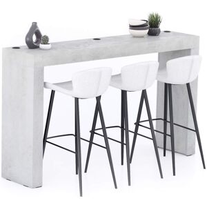 Mobili Fiver Table Haute Evolution 180x40, Gris Beton avec 2 pieds et Chargeur Sans Fil