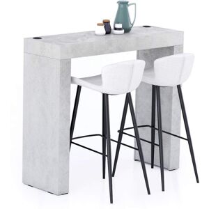 Mobili Fiver Table Haute Evolution 120x40, Gris Beton avec 2 pieds et Chargeur Sans Fil