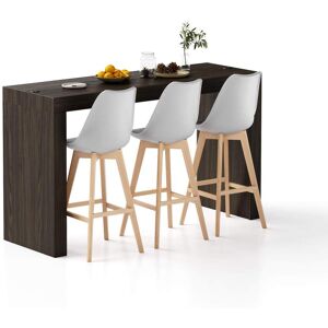 Mobili Fiver Table haute Evolution 180x60, Noyer Americain a Deux Pieds et Chargeur SF