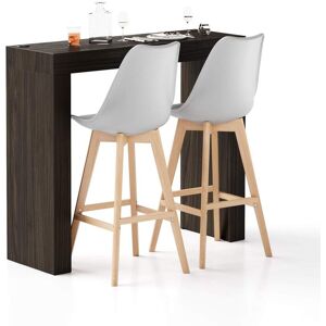 Mobili Fiver Table haute Evolution 120x40, Noyer Americain avec 2 pieds et Chargeur Sans Fil