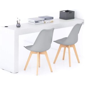 Mobili Fiver Table de bureau Evolution 180x40, Frene Blanc avec 1 pied et Chargeur Sans Fil