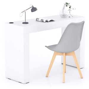 Mobili Fiver Table de bureau Evolution 120x40, Frene Blanc avec 2 pieds et Chargeur Sans Fil