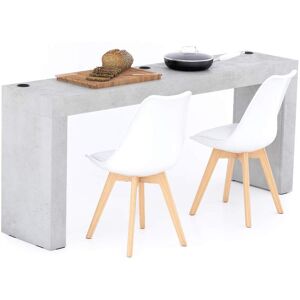 Mobili Fiver Table a manger Evolution 180x40, Gris Beton avec 2 pieds et Chargeur Sans Fil