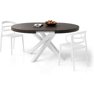 Mobili Fiver Table ronde extensible Emma, 120-160 cm, Noyer americain, avec pieds blancs croises