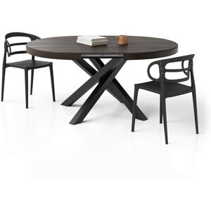 Mobili Fiver Table ronde extensible Emma, 120-160 cm, Noyer americain, avec pieds noirs croises